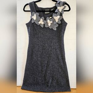 Anthropology gray white flower a frame dress